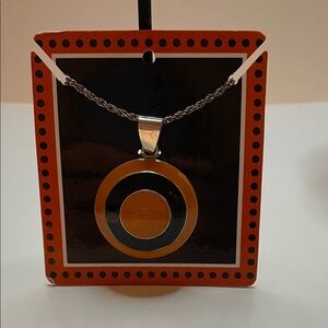 Women’s Circular Pendant Necklace in Orange and Black